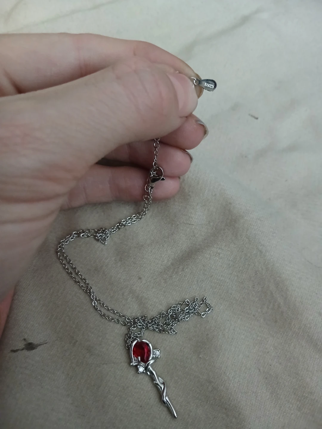 925 Silver Synthetic Zirconia Rose Staff Pendant Necklace - photo 4