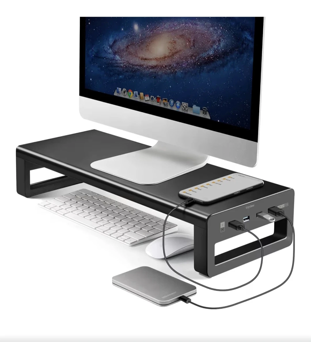 Monitor Metal Stand Riser with USB 3.0 Hub and LED Lights