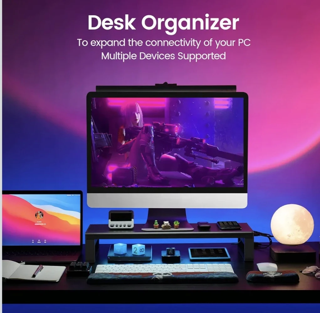 Monitor Metal Stand Riser with USB 3.0 Hub and LED Lights - photo 2