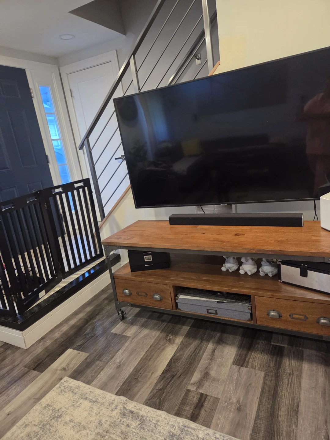 Rustic Wood TV Stand with Metal Accents