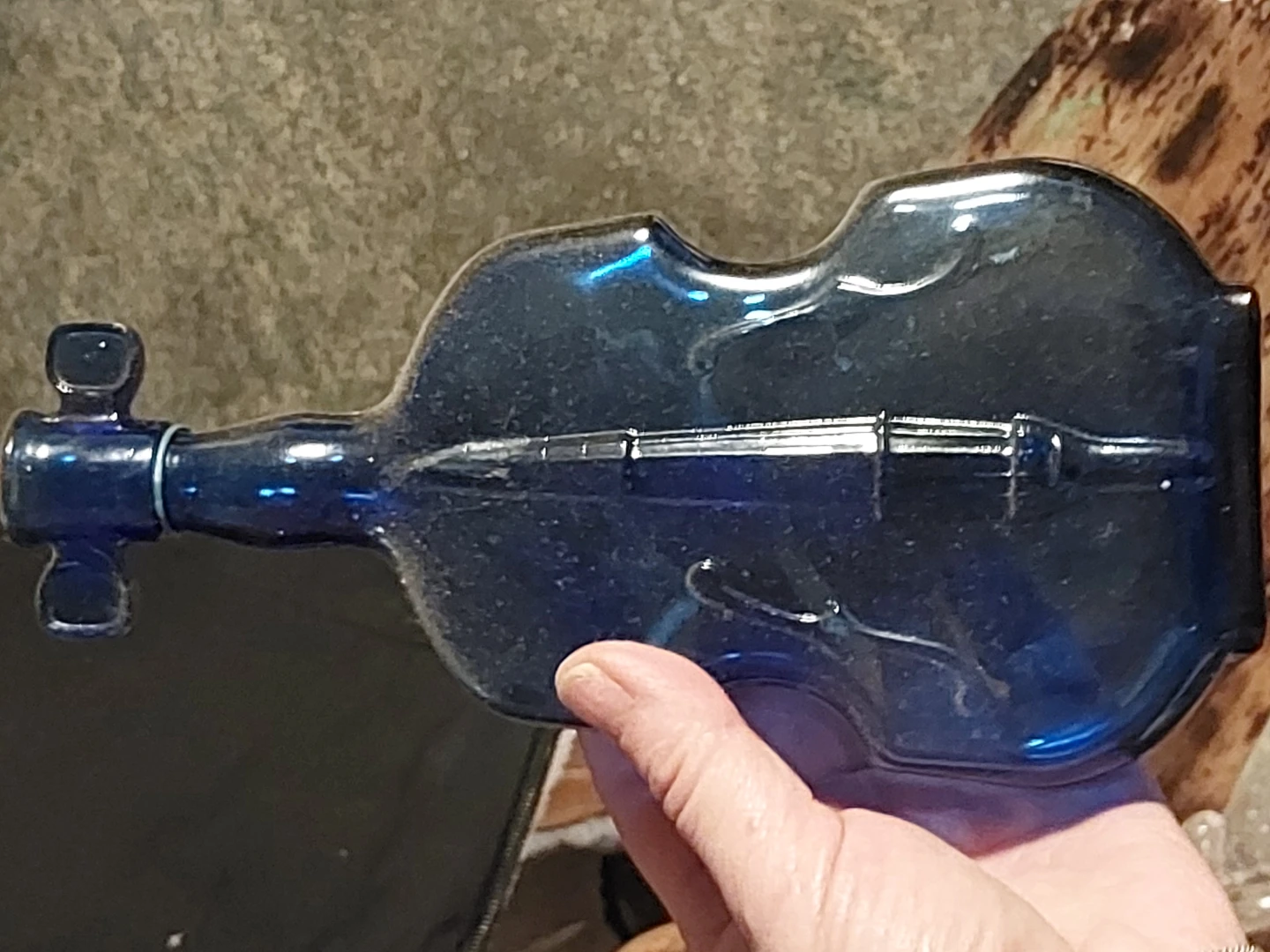 Blue Glass Violin Shaped Bottle