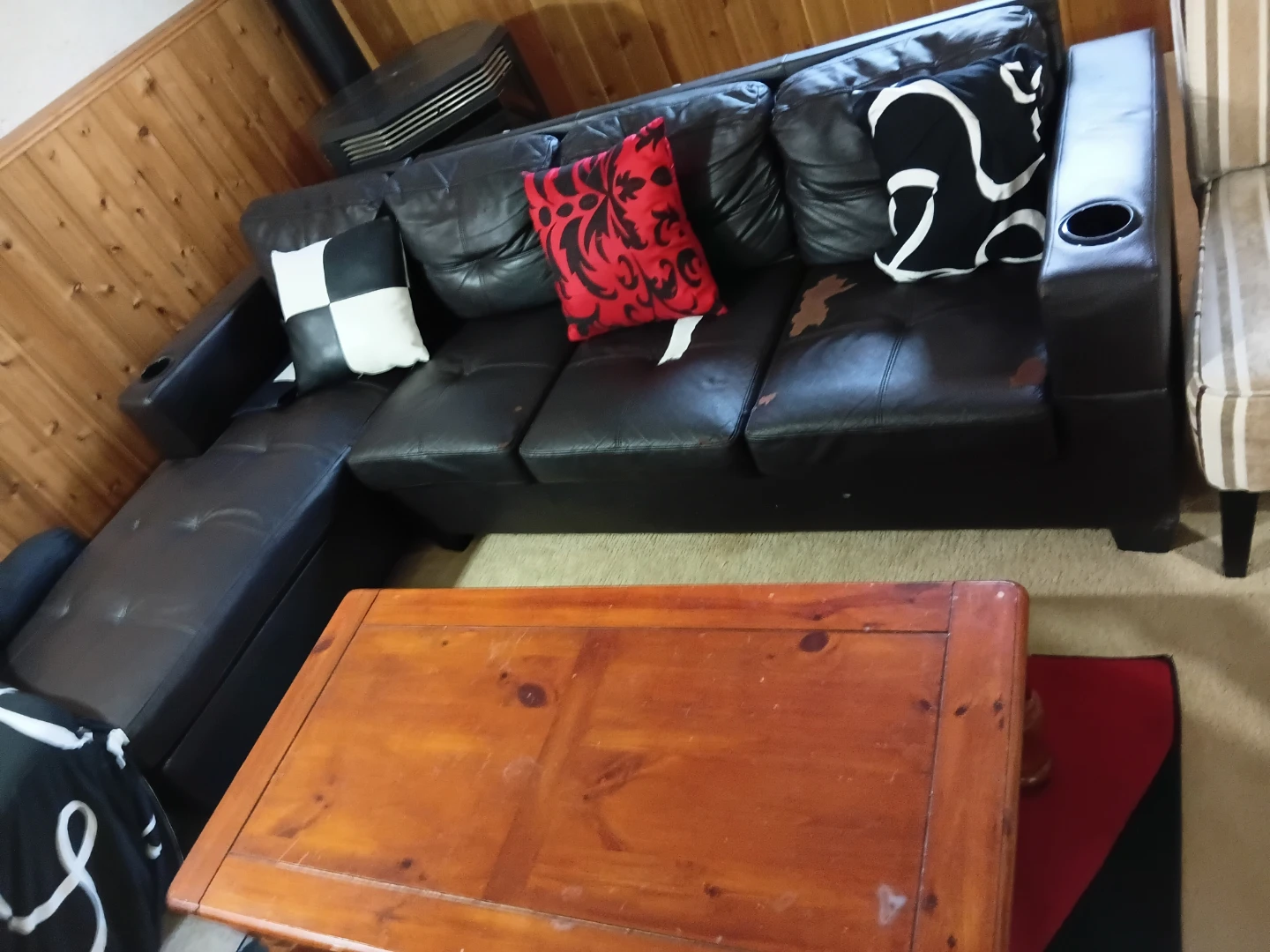 Black Leather Sectional Couch - photo 2