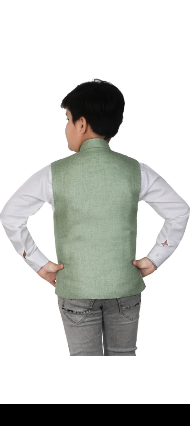 Boys Green Linen-Look Nehru Jacket - photo 2