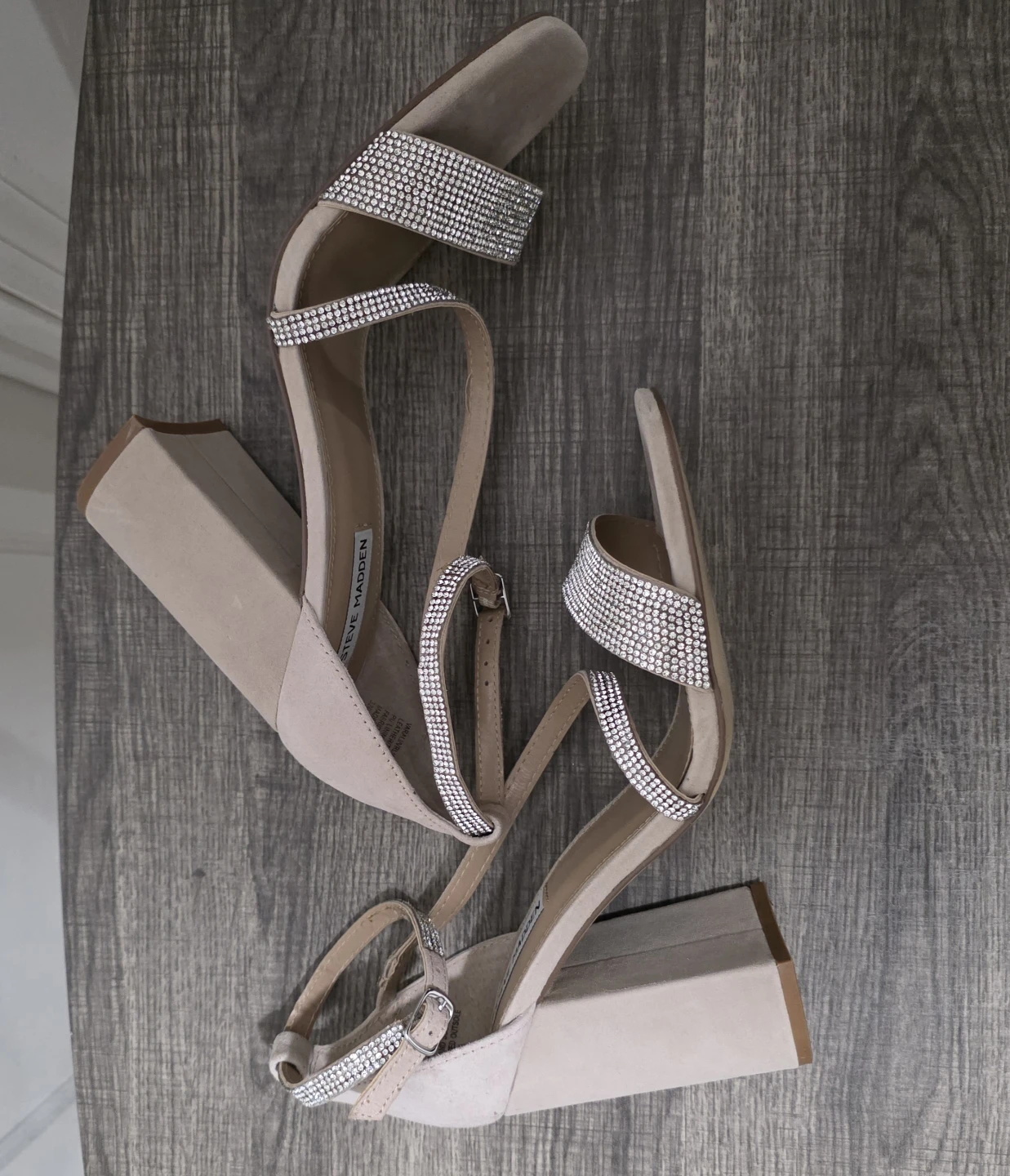 Steve Madden Block Heel Sandals with Rhinestones - Beige - photo 2