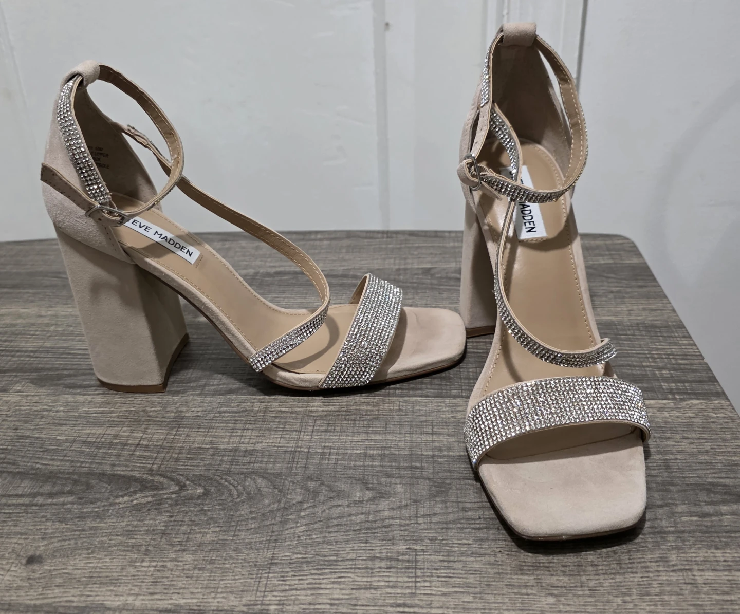 Steve Madden Block Heel Sandals with Rhinestones - Beige - photo 3