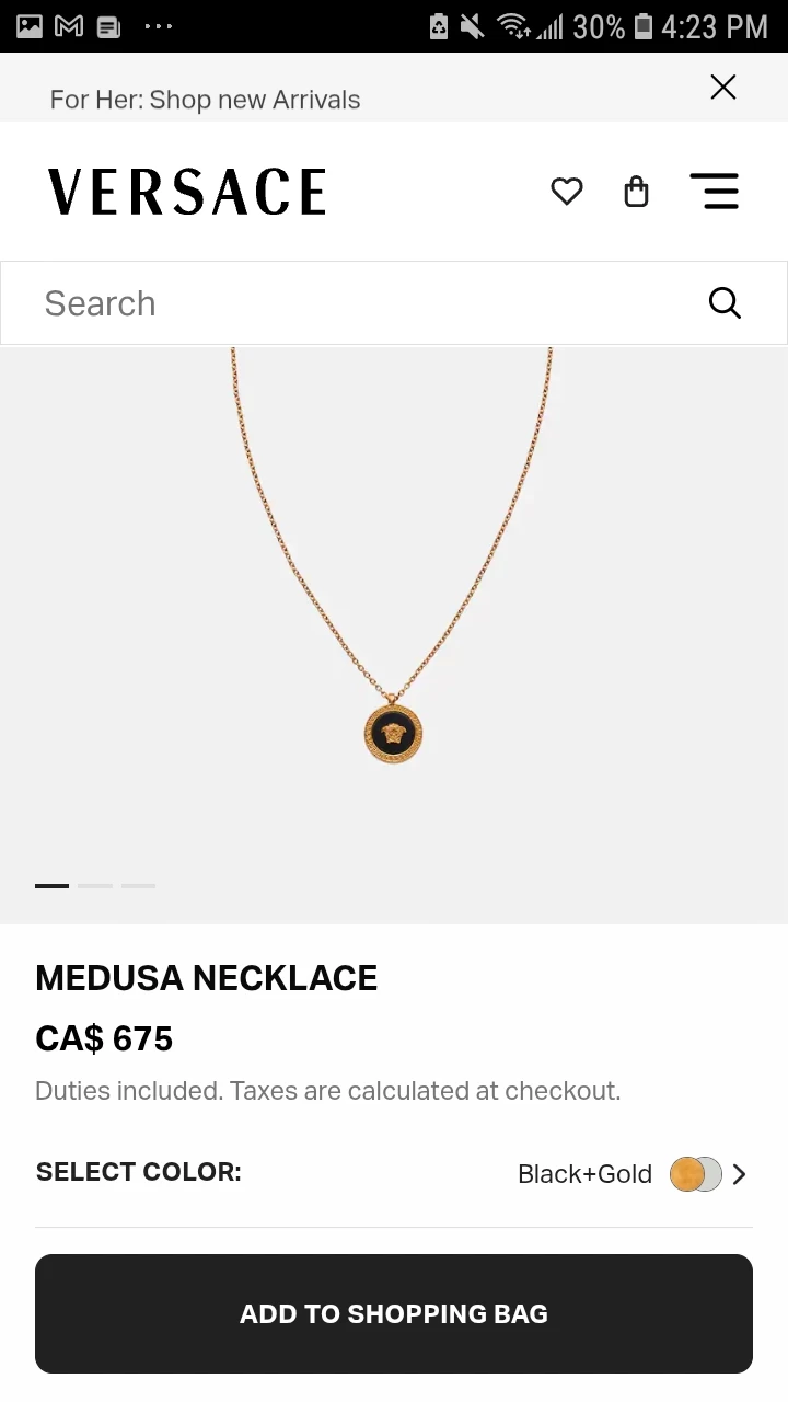 Versace Medusa Necklace Gold Black
