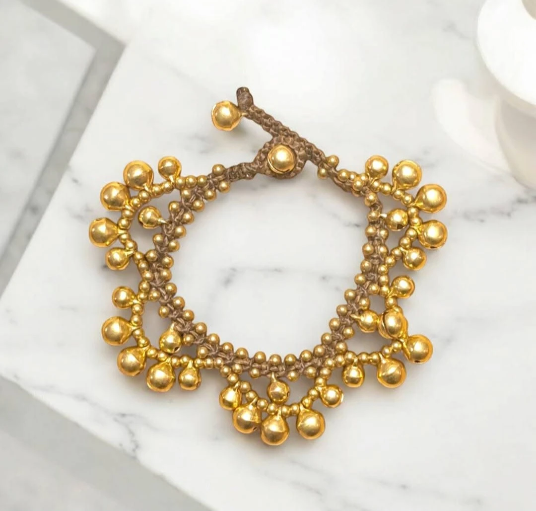 Gold-tone Beaded Bracelet with Bells🏆 - photo 3