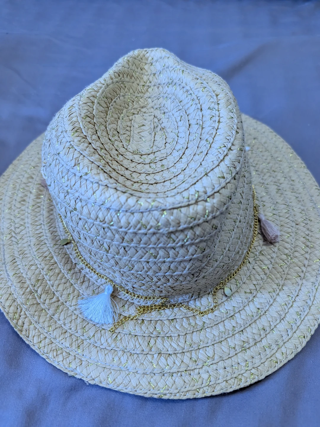 Straw Sun Hat with Gold Accents and Tassels - photo 3