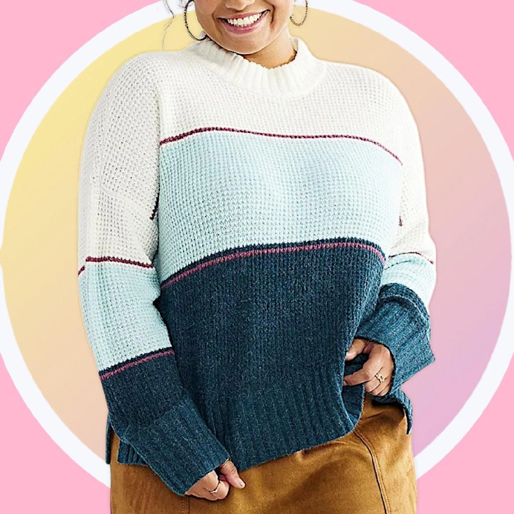 New XXL Mockneck Boxy Color Block Sweater 🏆