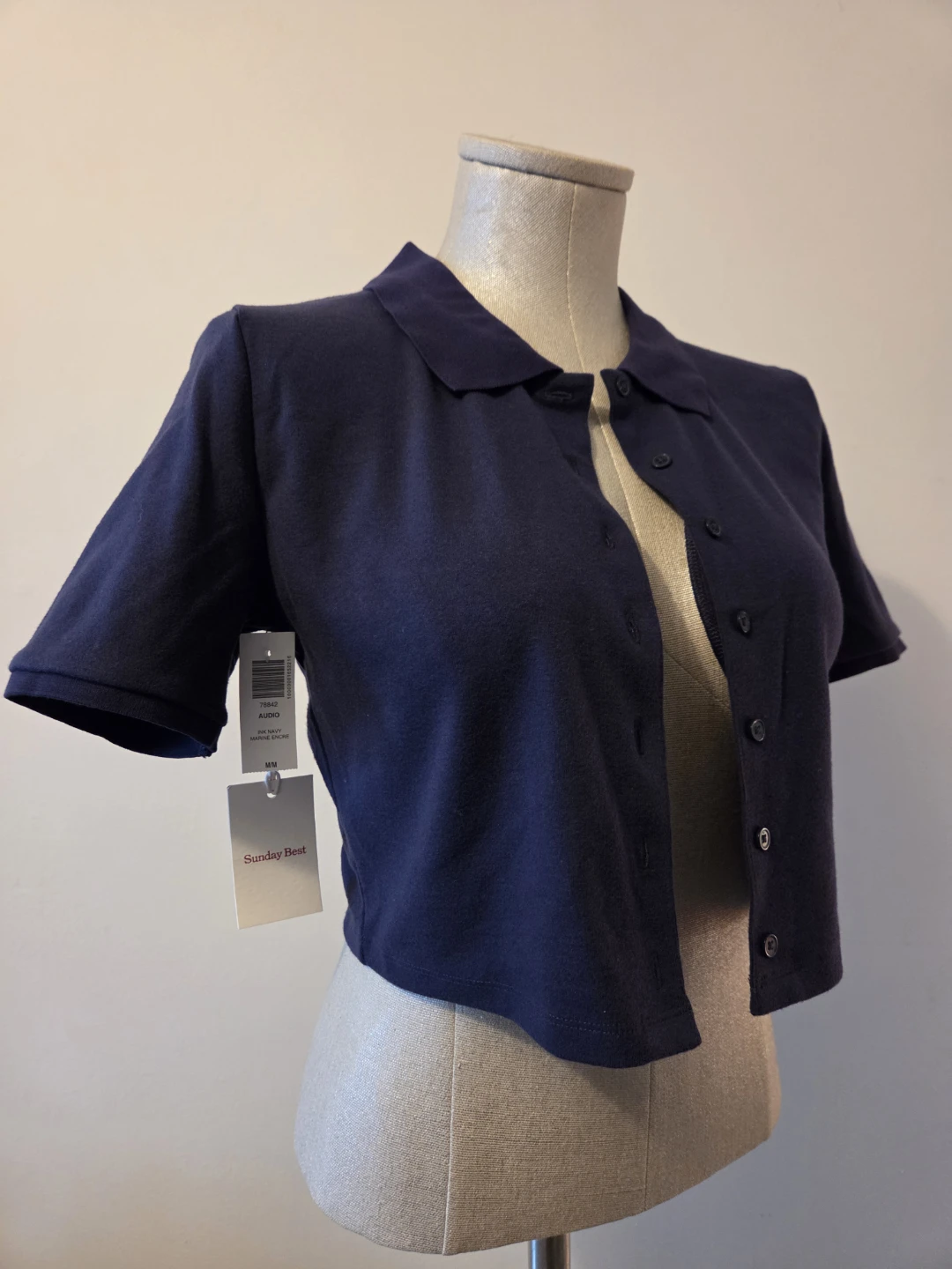 Sunday Best Navy Cropped Polo Shirt Size M - photo 2