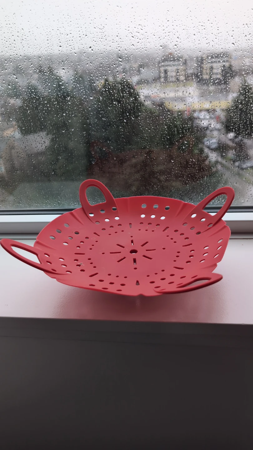 Red Silicone Steamer Basket with Handles