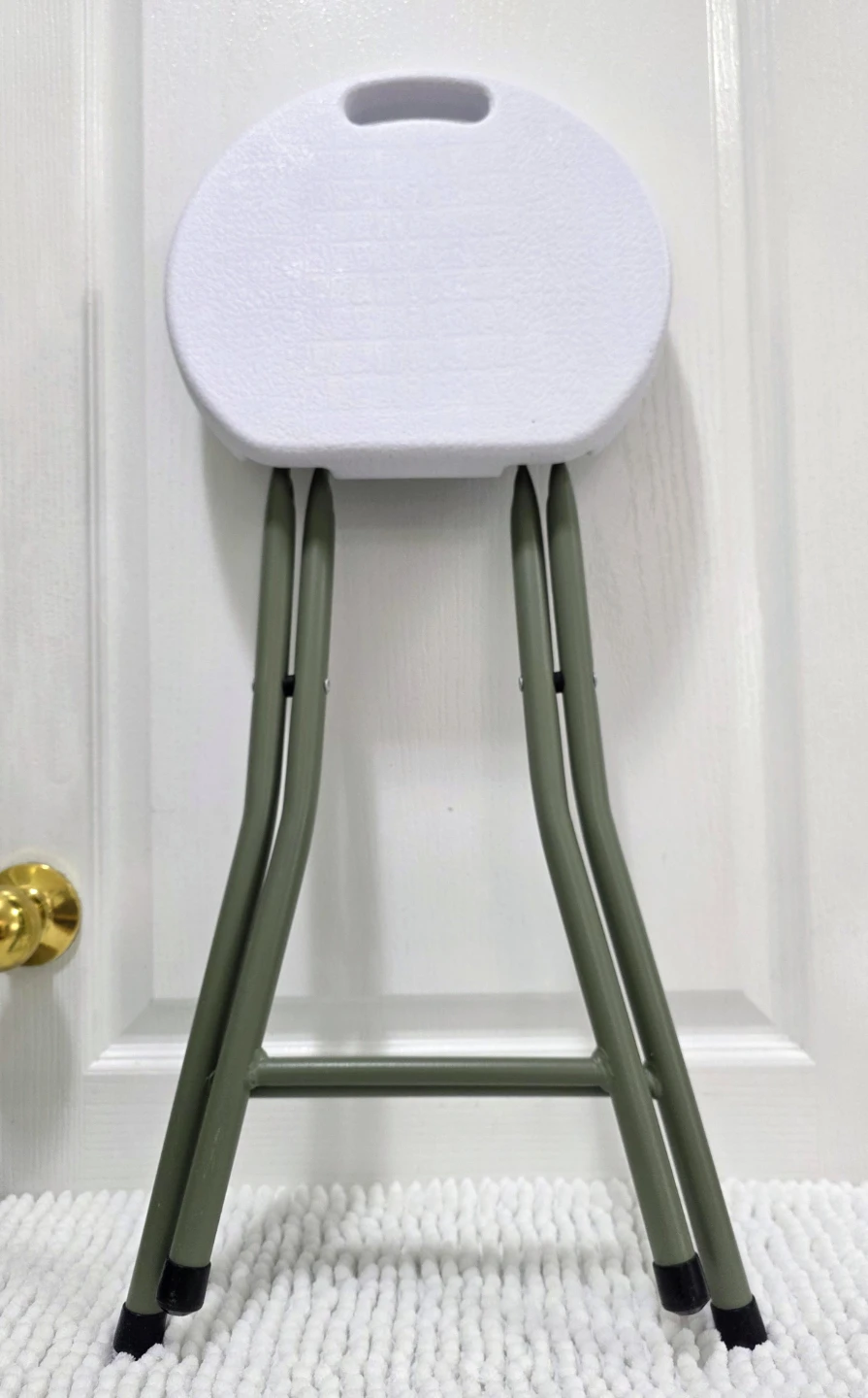 2 White Folding Seat Stool Chairs, Grey Frame - photo 2