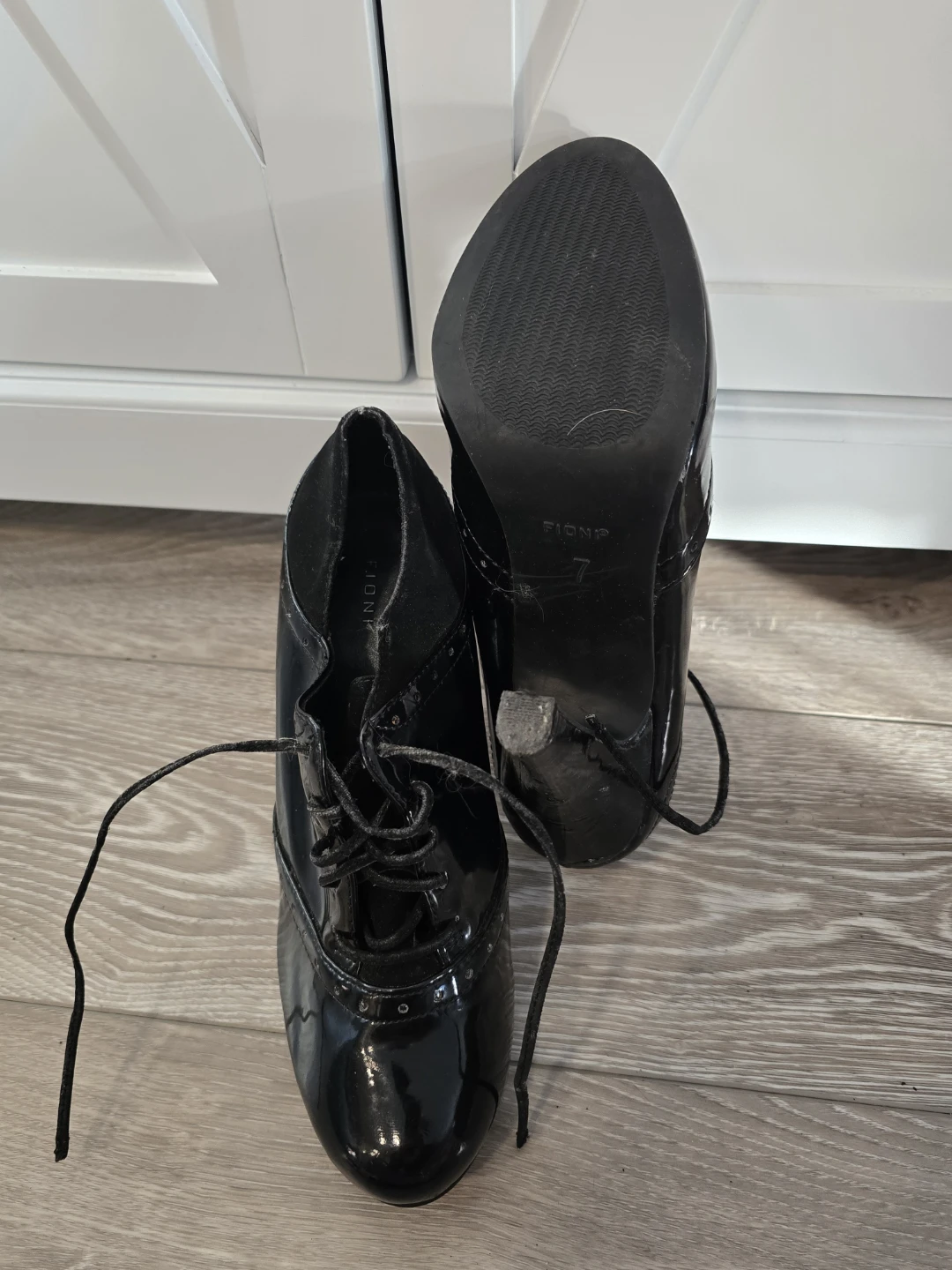 Fioni Black Patent Lace-Up Ankle Boots Size 7