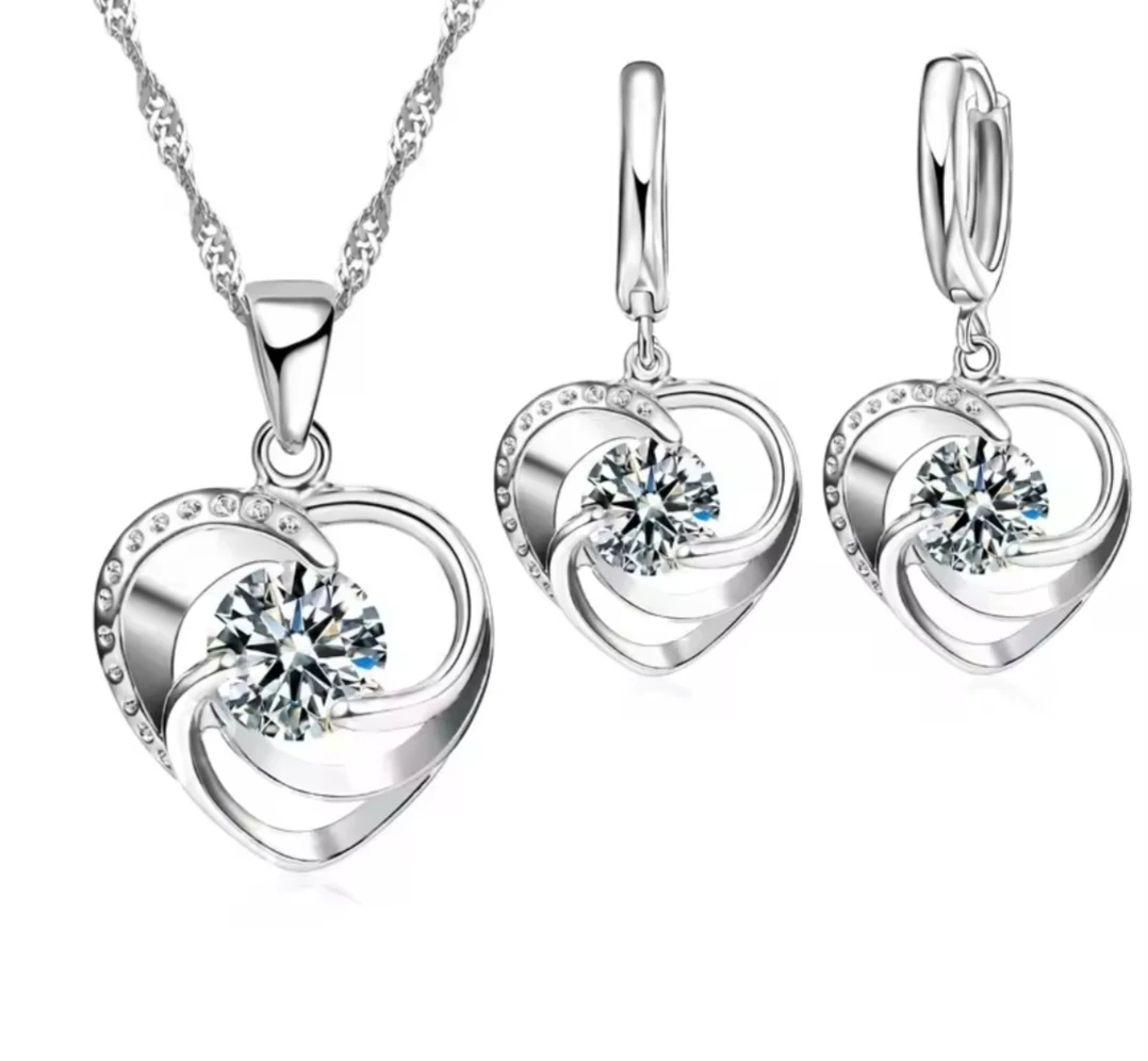 Heart Pendant Necklace and Earrings Set