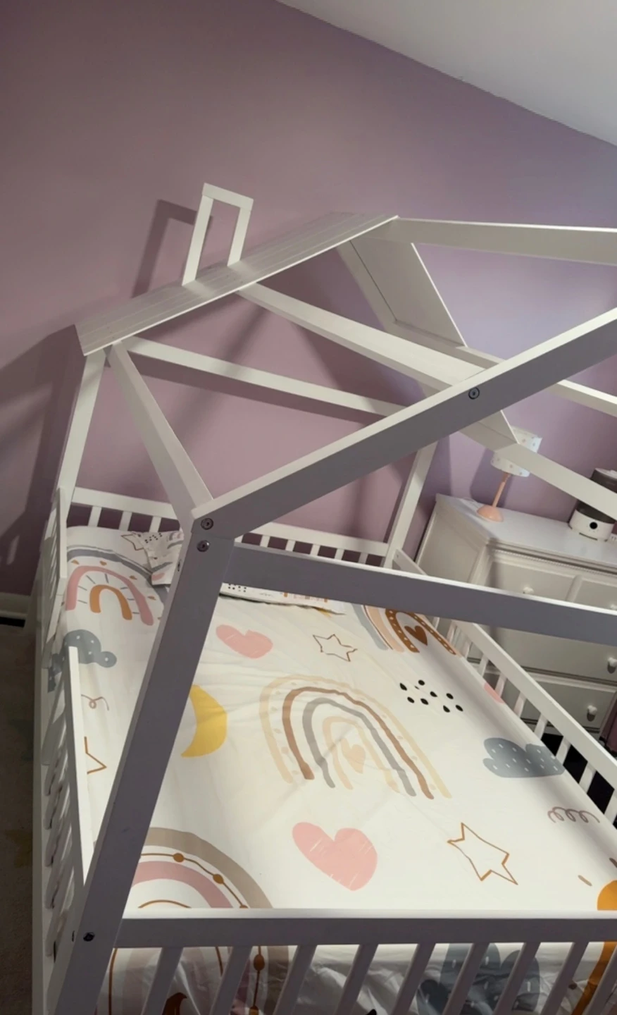 White House-Style Twin Bed Frame with Rainbow Bedding - photo 2