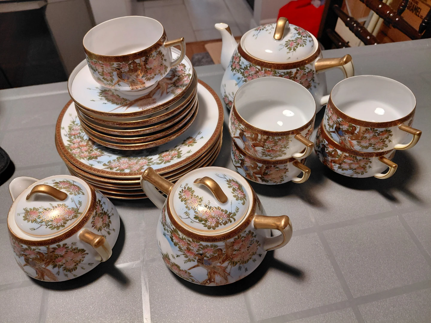 Vintage Japanese Teapot, cups with saucers and plates