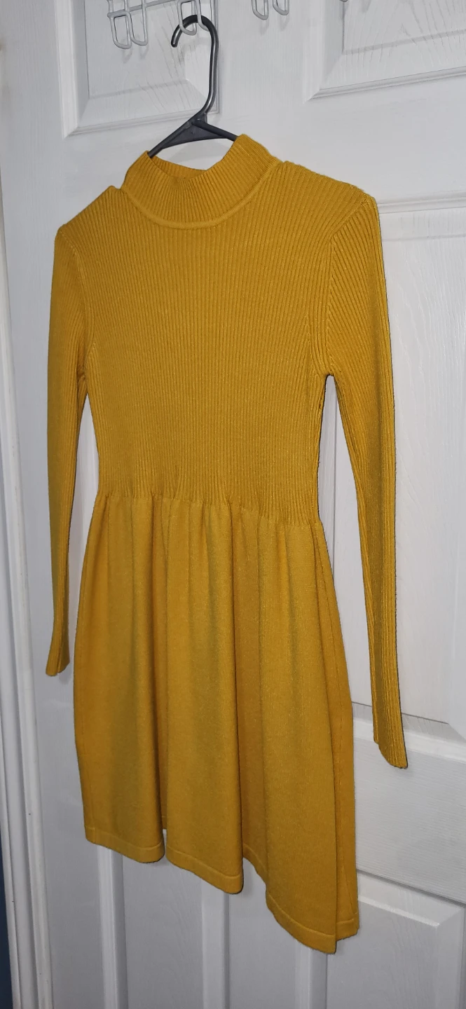 New Women's Yellow Knit long t shirt with Mock Neck