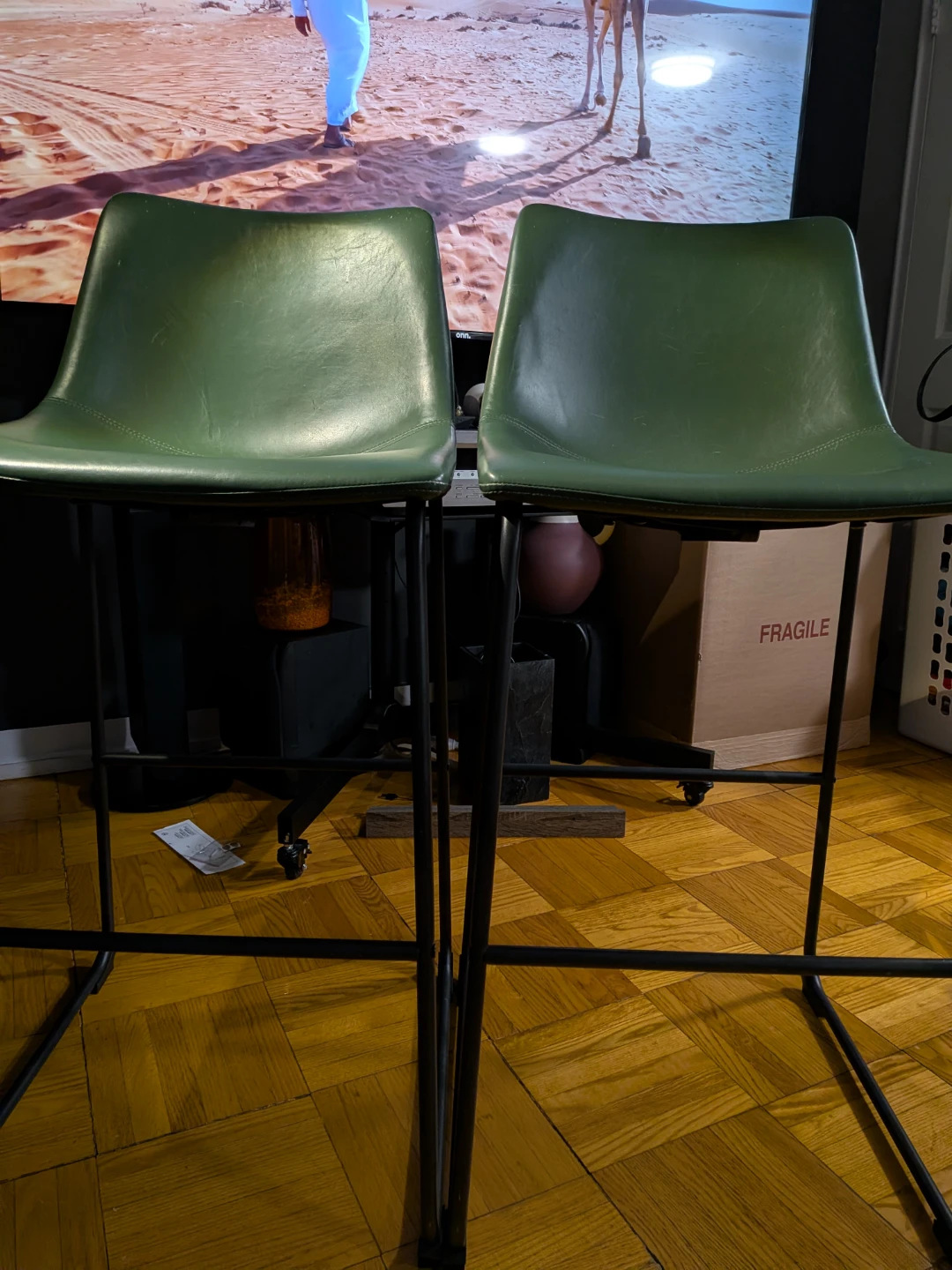 Set of 2 Green Bar Stools
