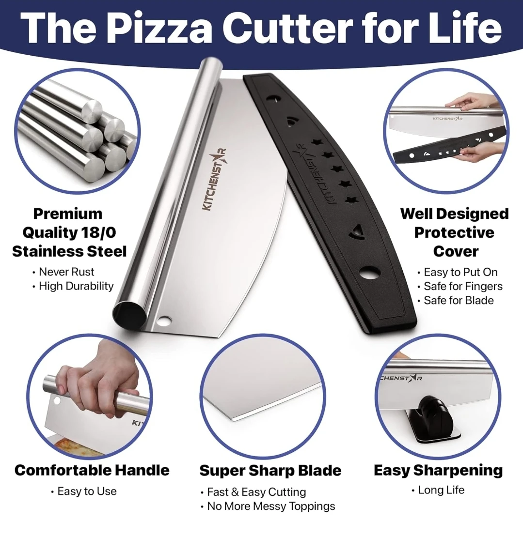 16" Pizza Cutter Rocker Blade - Stainless Steel Slicer - photo 3