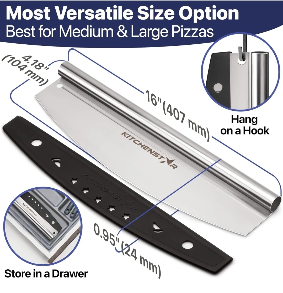 16" Pizza Cutter Rocker Blade - Stainless Steel Slicer - photo 4