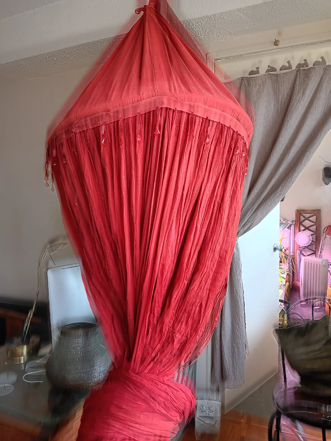 🧡 Red Bed Canopy with Beads