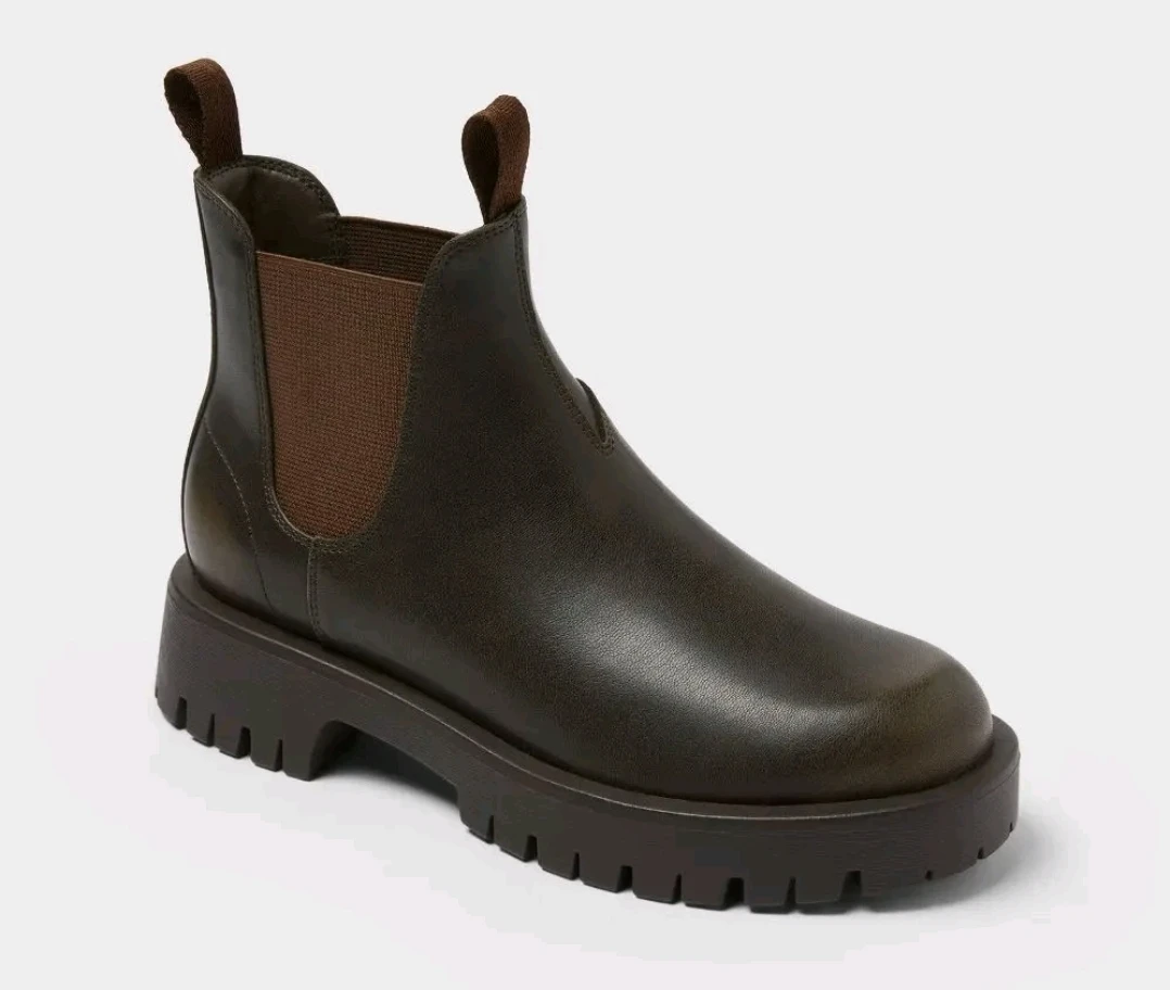 Brown Faux Leather Chelsea Boots