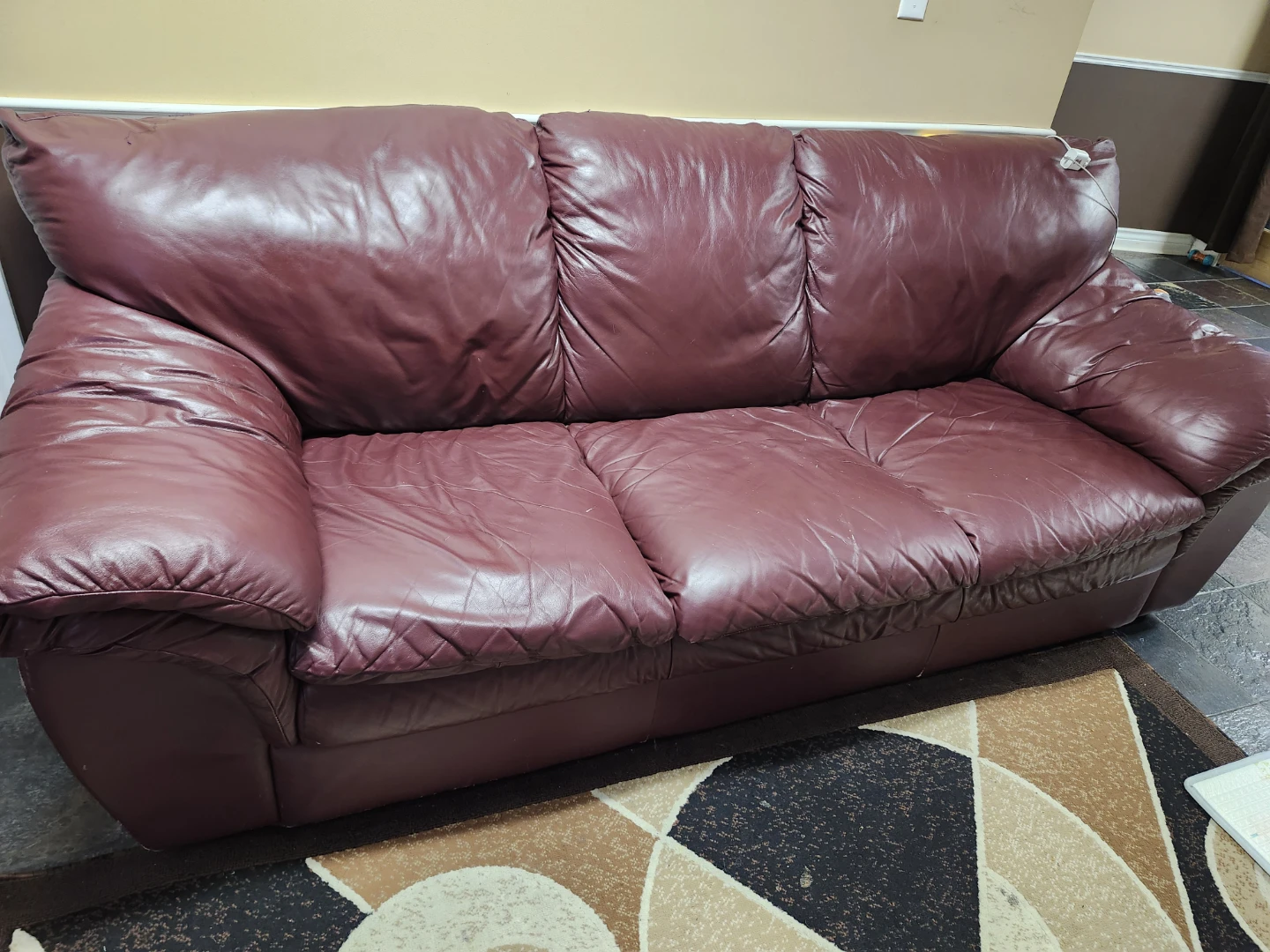 Burgundy Leather 3-Seater Sofa - photo 2