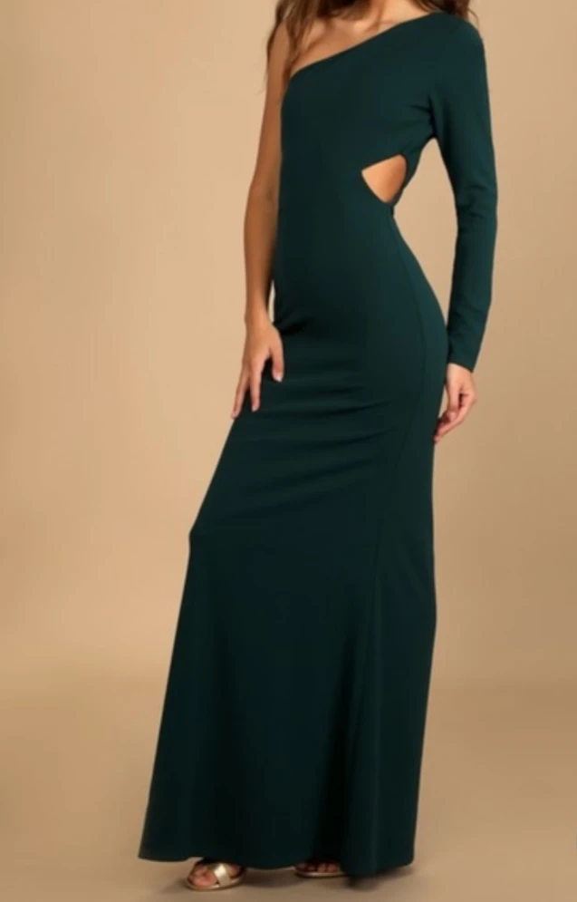 Lulus dark green One-Shoulder Maxi Dress
