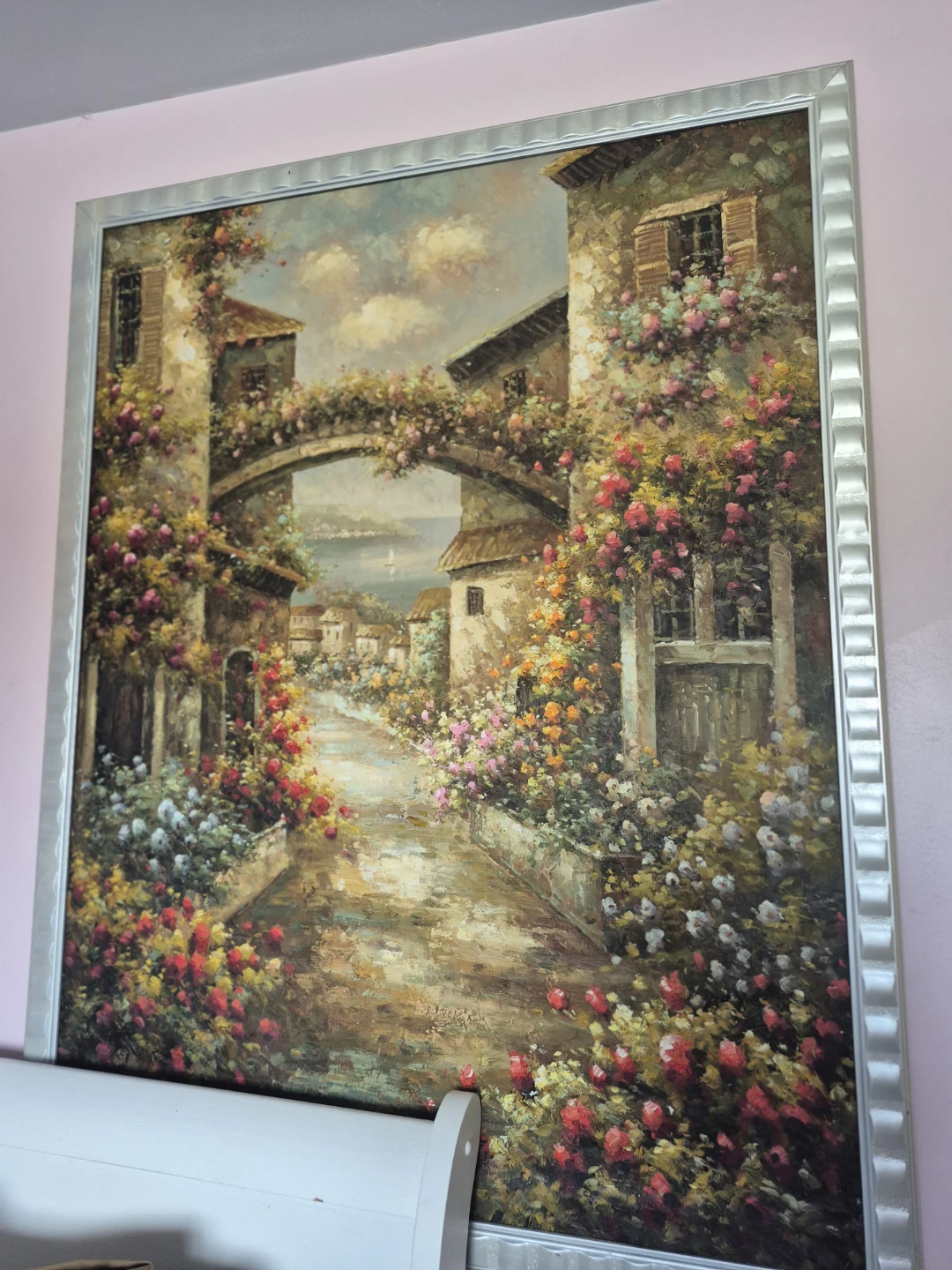 Framed Oil Painting of a European Street Scene