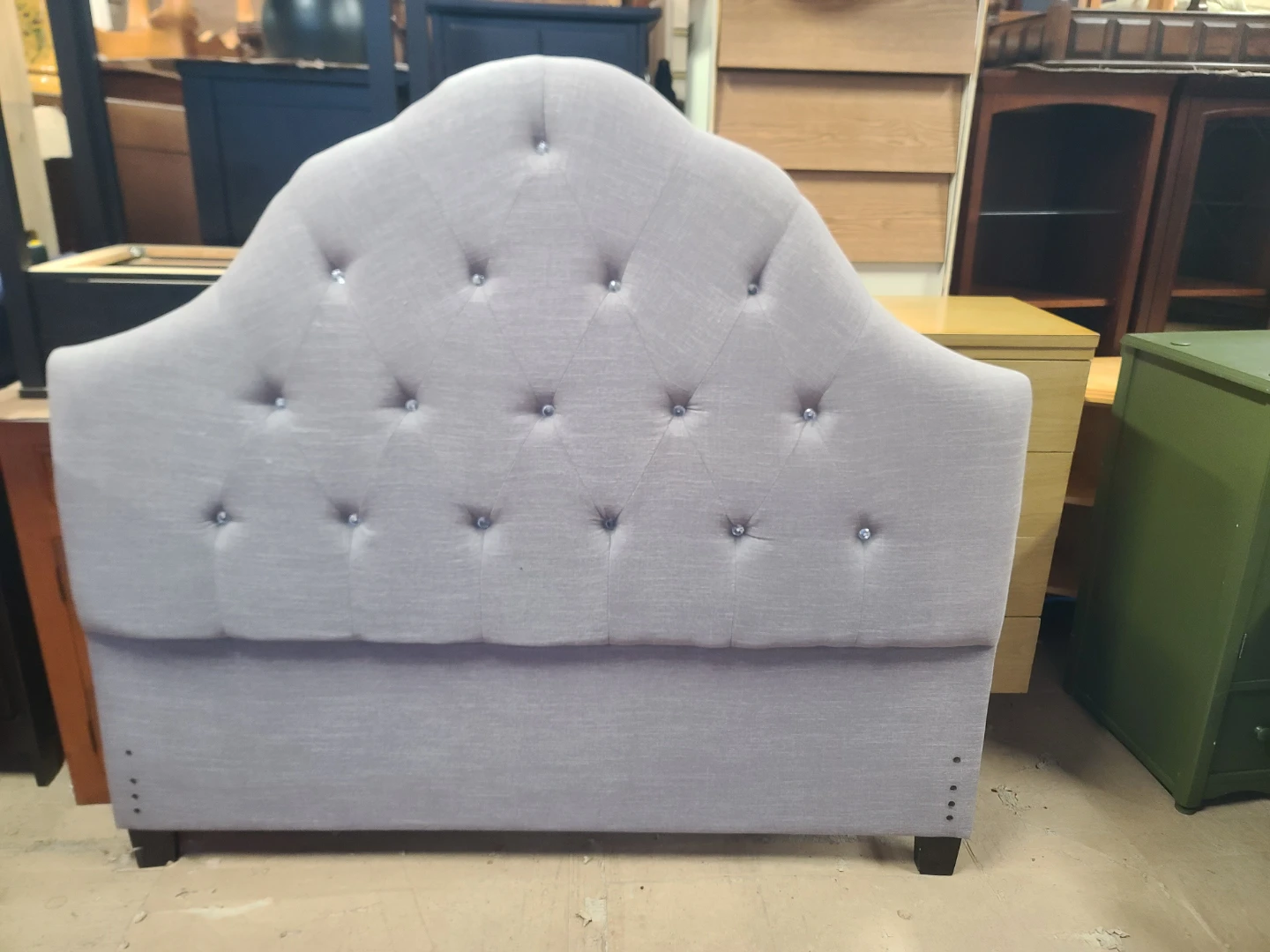 Grey Tufted Headboard with Crystal Accents