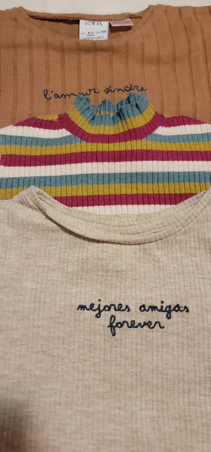 Zara Kids Ribbed Long Sleeve Tops - Size 4-5 Years