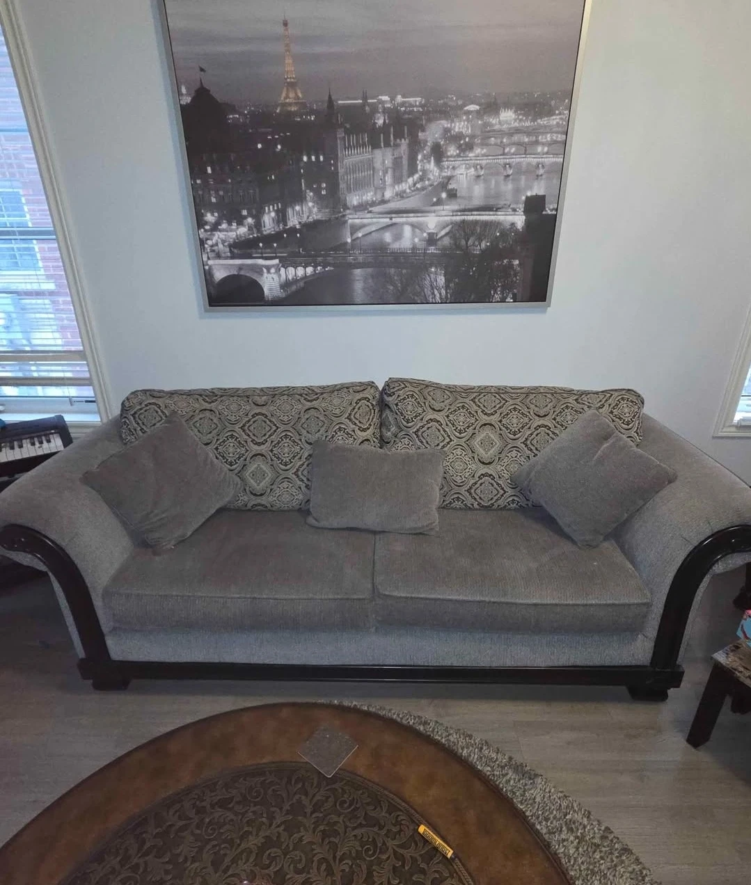 Grey Fabric Sofa n loveseat with Decorative Pillows