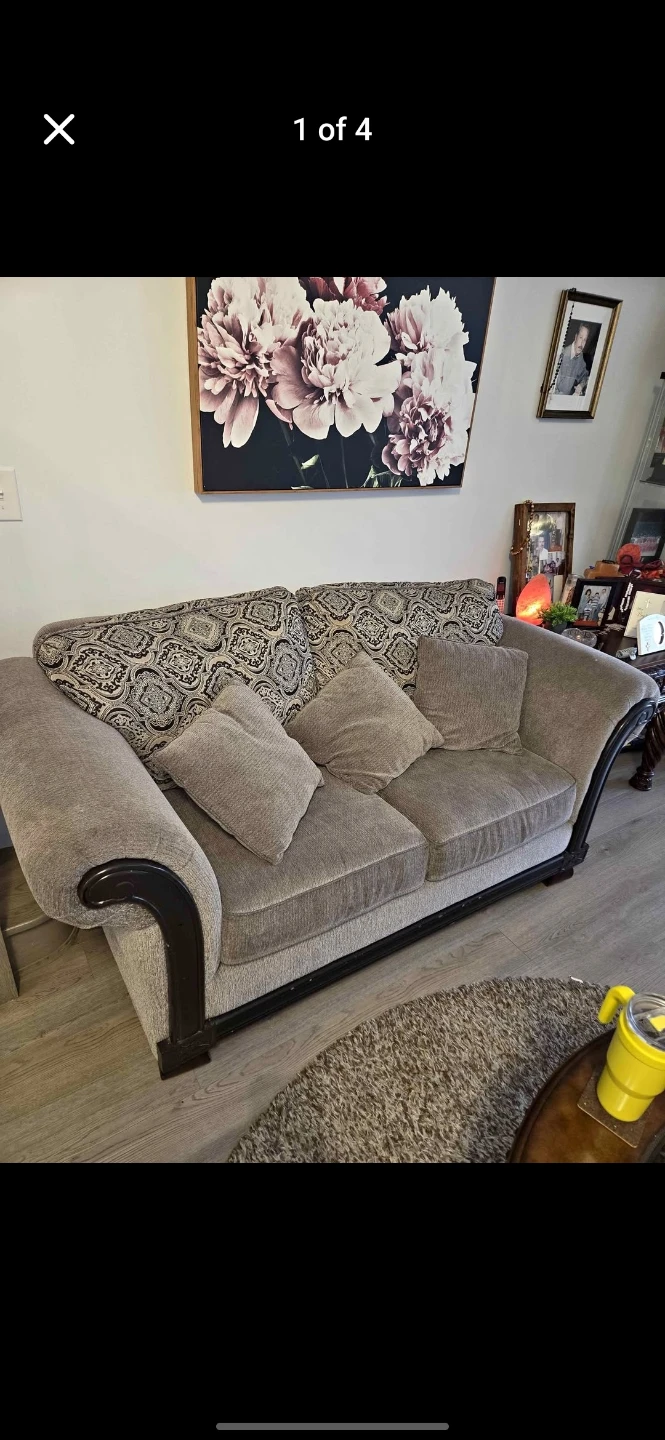 Grey Fabric Sofa n loveseat with Decorative Pillows - photo 2