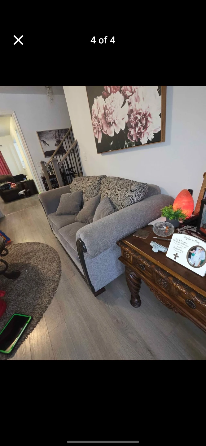 Grey Fabric Sofa n loveseat with Decorative Pillows - photo 3