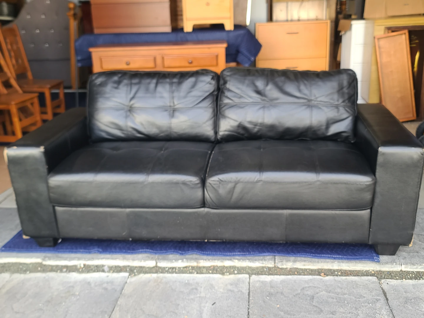Black Faux Leather Loveseat