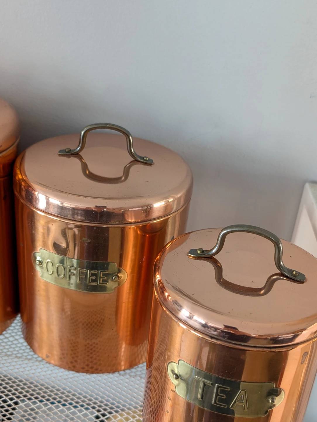 Set of 4 Copper Kitchen Canisters - Flour, Sugar, Coffee, Tea - photo 2