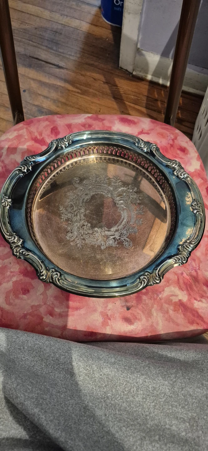 Vintage Ornate Silver Plated Serving Tray