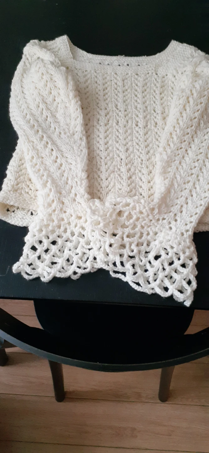 Cream Crochet Sweater for kids 9 to 12 ages. Must try fitting.