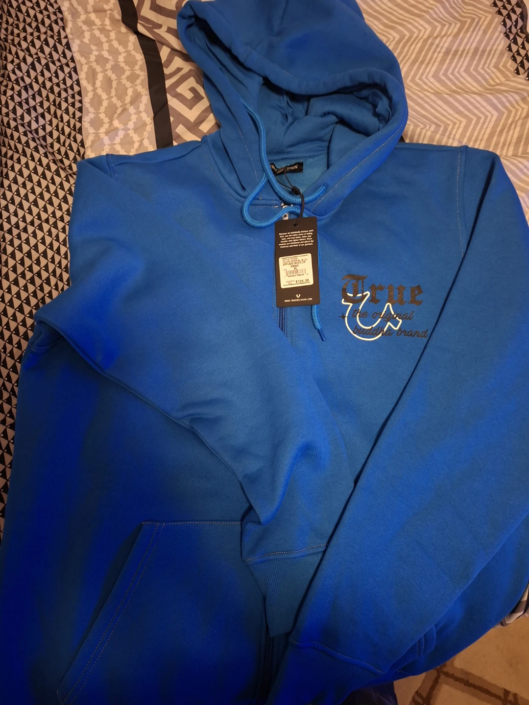 True Religion Imperial Blue Applique Multi Zip Hoodie XL 🥕 🥕