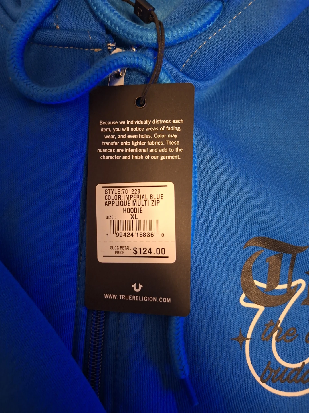 True Religion Imperial Blue Applique Multi Zip Hoodie XL 🥕 🥕 - photo 2