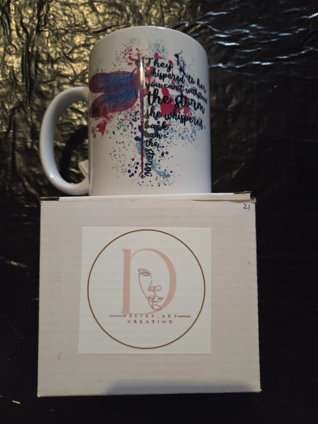 Deltas Art Creation Mug with Dragonfly Graphic