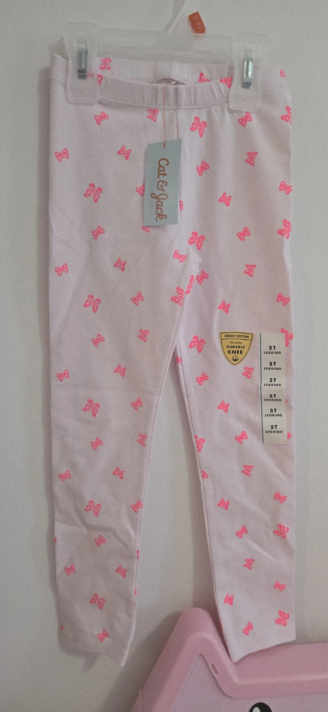 New! Cat & Jack Pink Butterfly Leggings Size 5T