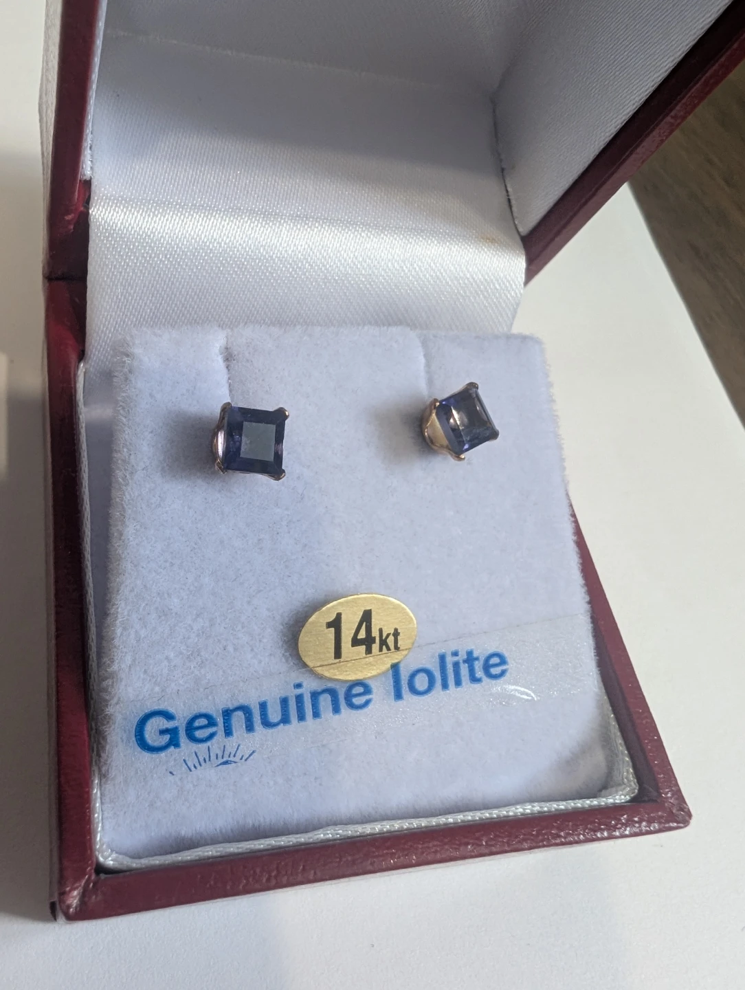 Brand New 14K Yellow Gold Iolite Earrings For Sale