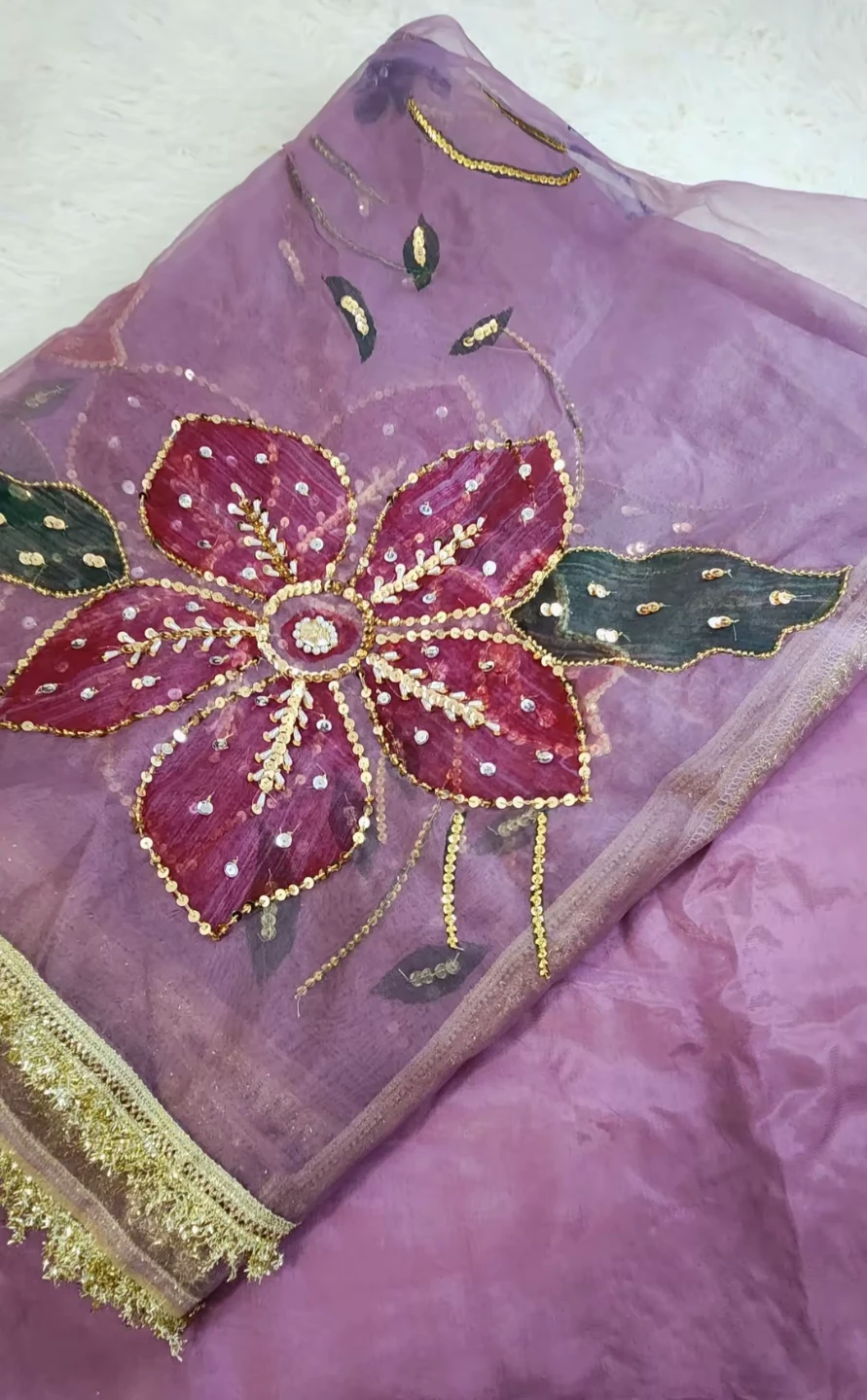 Embroidered Dupatta with Floral Design - photo 5