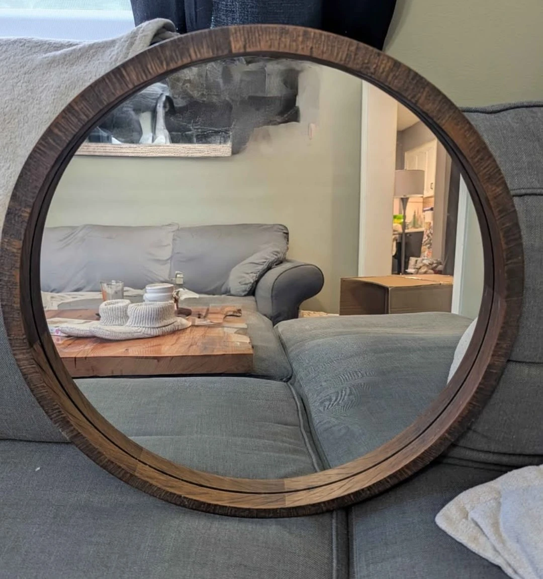 Bouclair Round Wood Framed Mirror