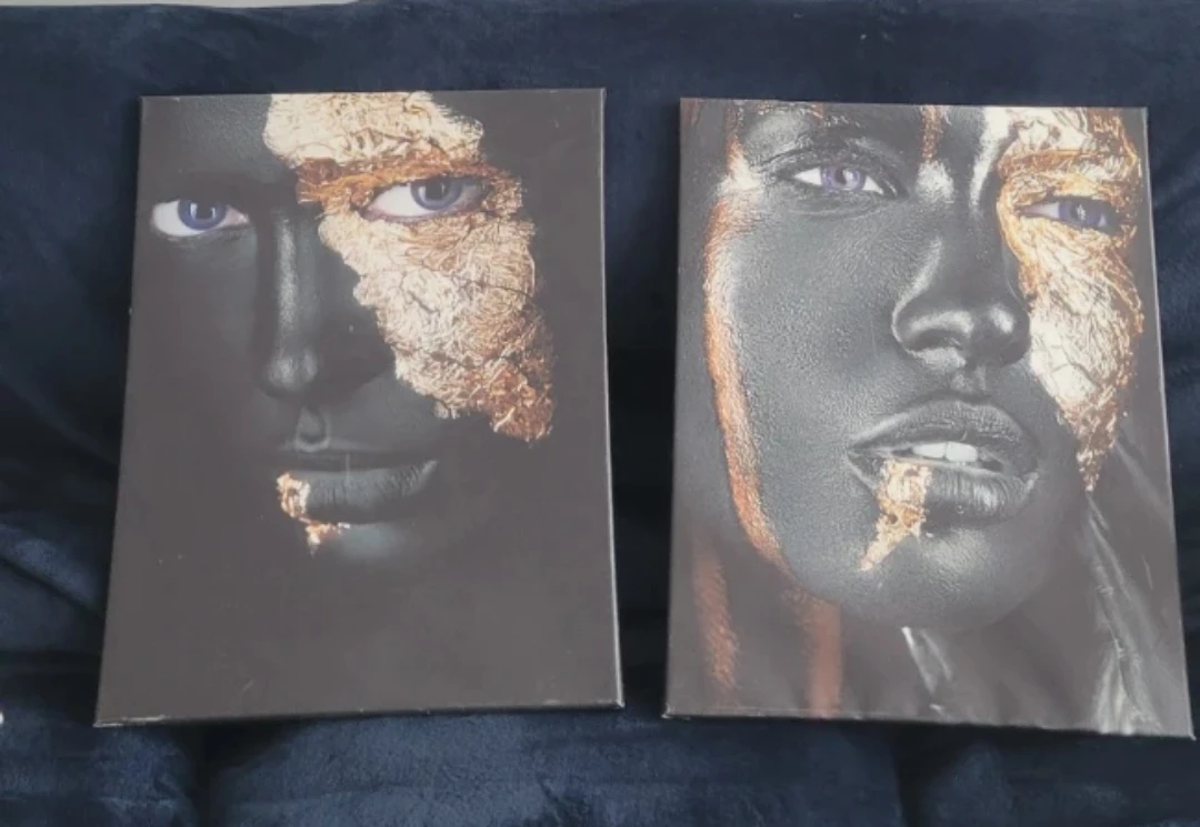 Set of 2 Modern Canvas Art Prints - Black & Gold Face Design - photo 4