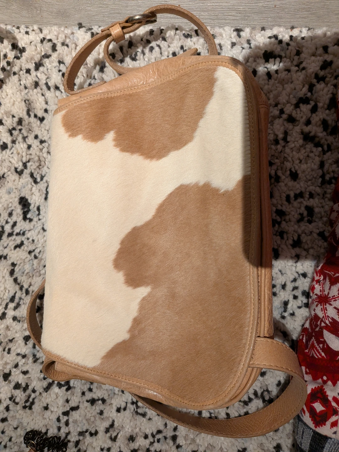 Tan and White Cowhide Shoulder Bag