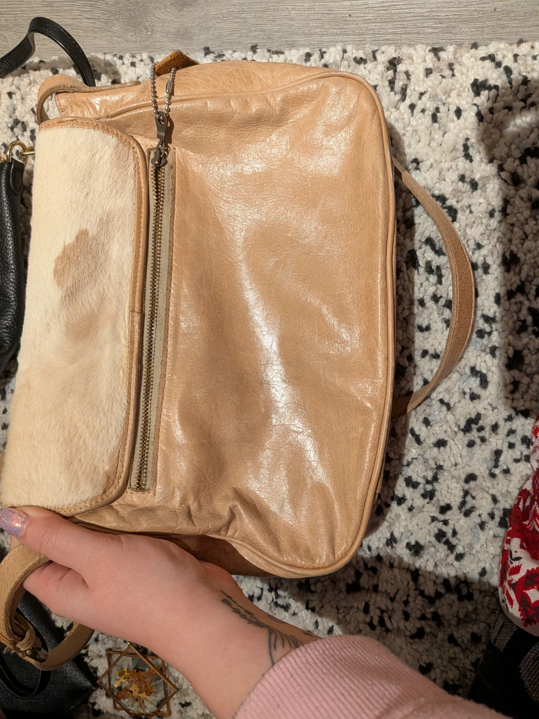 Tan and White Cowhide Shoulder Bag - photo 3