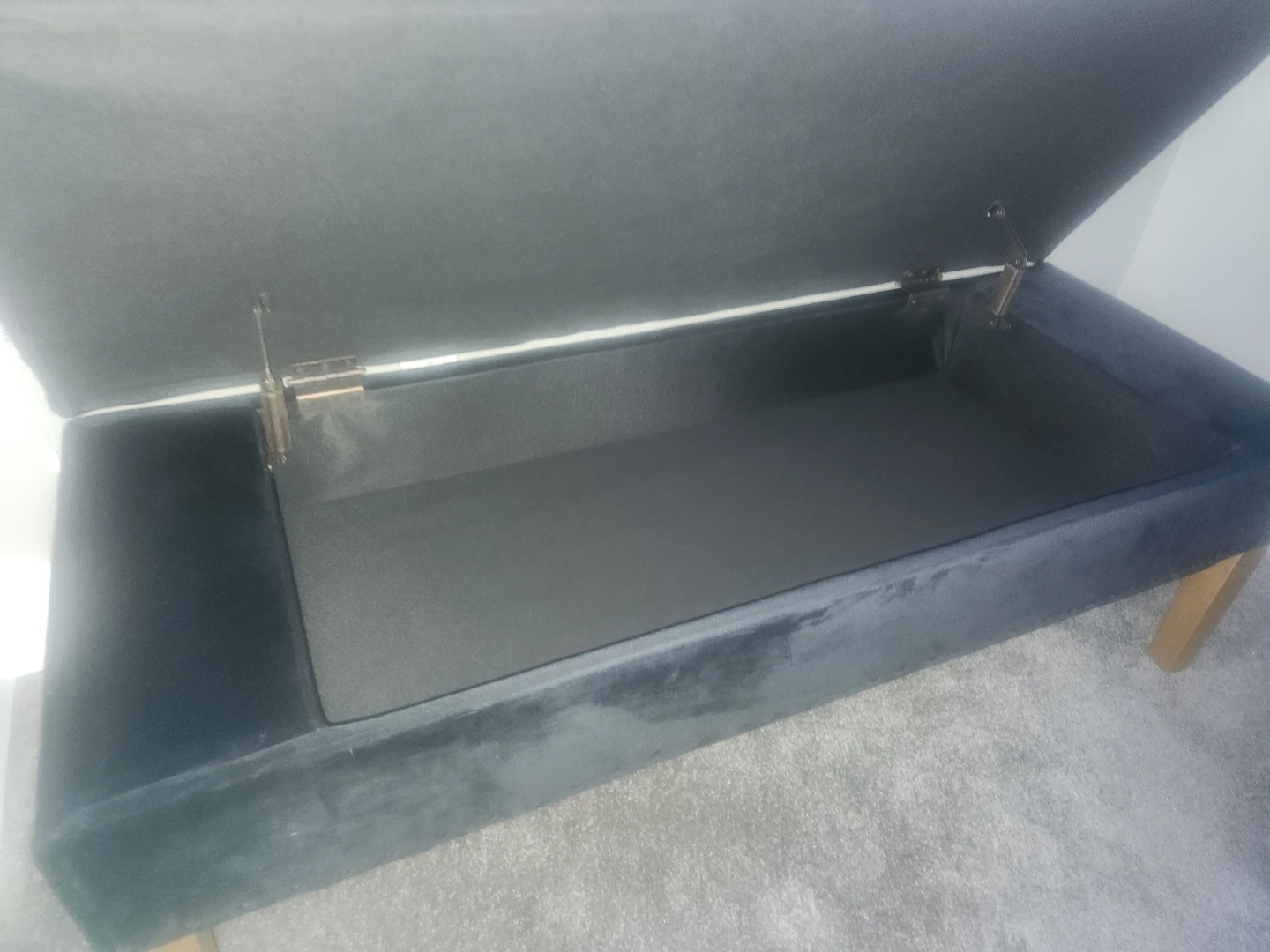 Grey Velvet Storage Bench with Tufted Top - photo 2