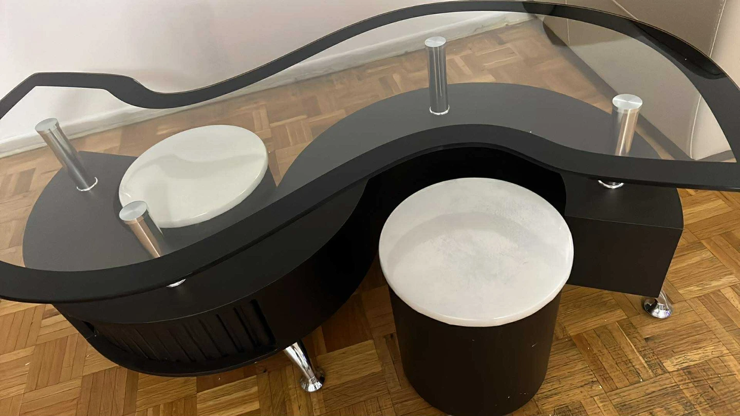 Modern S-Shaped Coffee Table with Glass Top